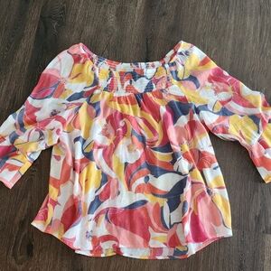 Cocomo Woman Blouse Size 2X tiered bell 3/4 sleeves ruffles floral